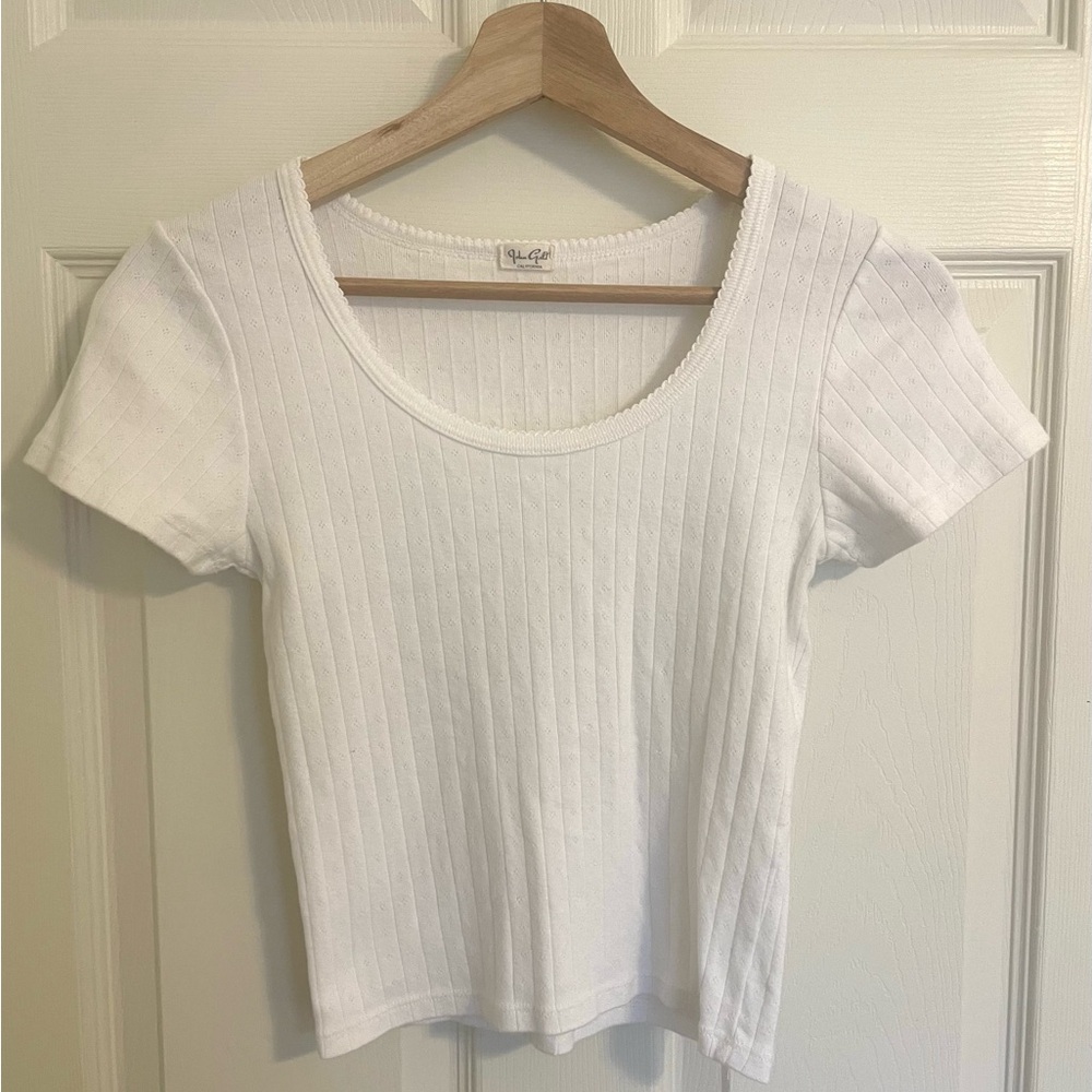 Brandy Melville White Textured Short Sleeve Tee